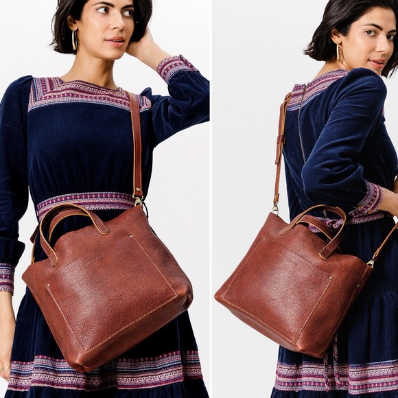 Portland Leather Medium Nutmeg Open Top Classic Crossbody Tote- Removable Straps - Picture 1 of 17